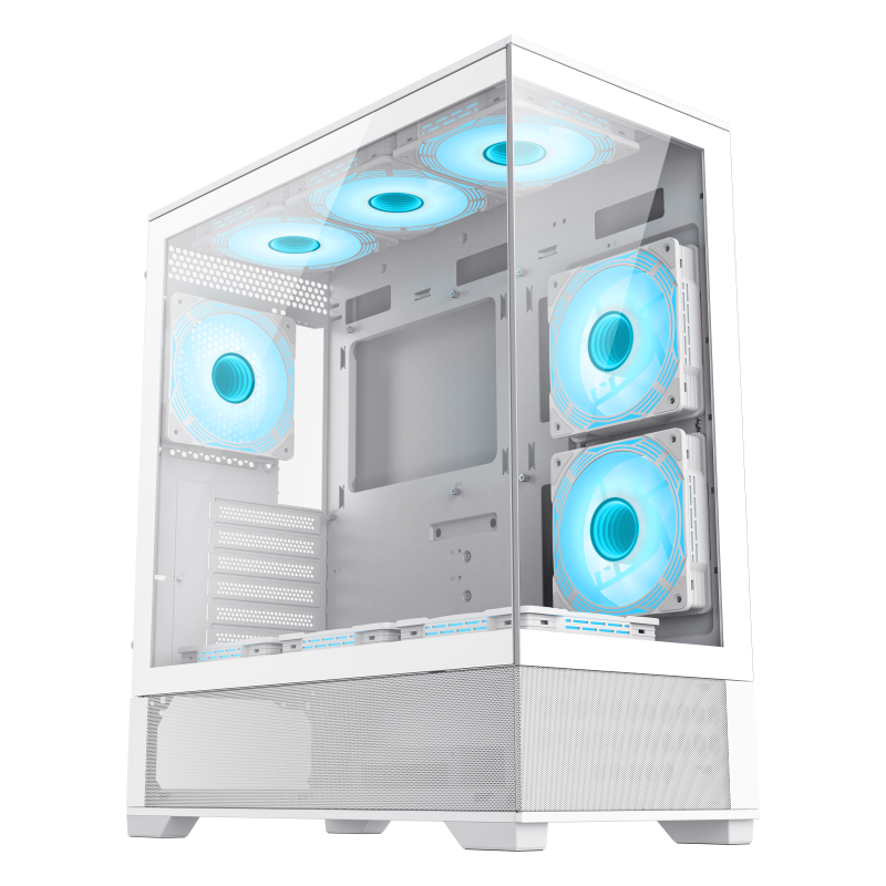 Case ATX GAMEMAX Vista AW, w/o PSU, 0.6mm, 6x120mm ARGB fans, Dual TG, USB3.0, Type-C, White