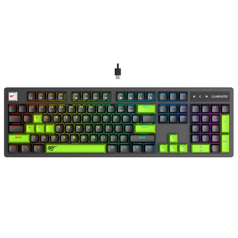 Tastatură Havit KB893L, Cu fir, Negru | Verde