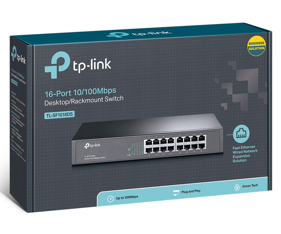 16-port 10/100Mbps Desktop Switch  TP-LINK " TL-SF1016DS", 13" Rack Mount, Metal Case