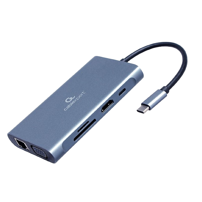 Adaptor Video Cablexpert A-CM-COMBO7-01, USB Type-C - LAN, VGA, HDMI, USB Type-C, USB Type-A, SD card-reader, Gri