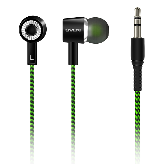 Earphones SVEN E-107 Black/Green, 3pin 3.5mm mini-jack