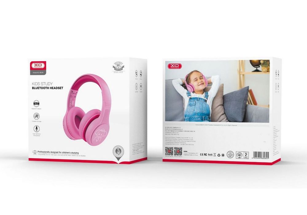 XO Bluetooth Headphones Kids, BE26 stereo, Pink