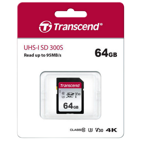 .64GB  SDXC Card (Class 10) UHS-I , U3, Transcend 300S  