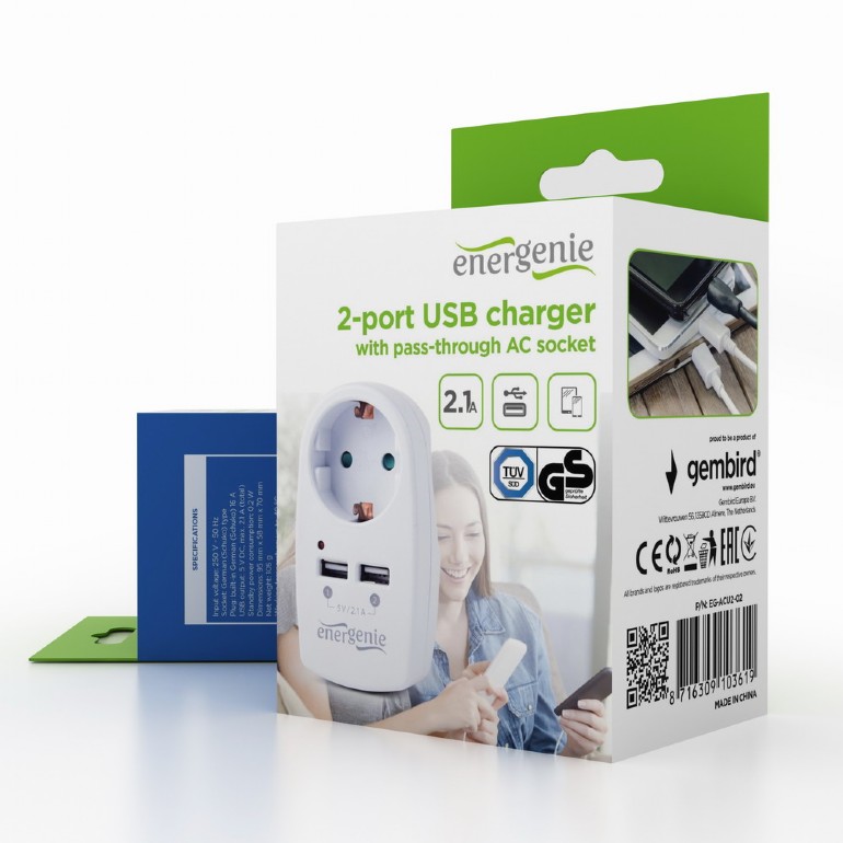 Зарядное устройство Energenie EG-ACU2-02, Белый