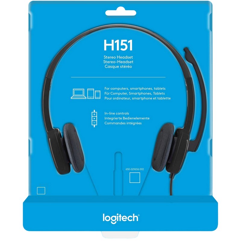 Гарнитуры для Колл-центров Logitech H151, Проводной аналоговый, Чёрный
