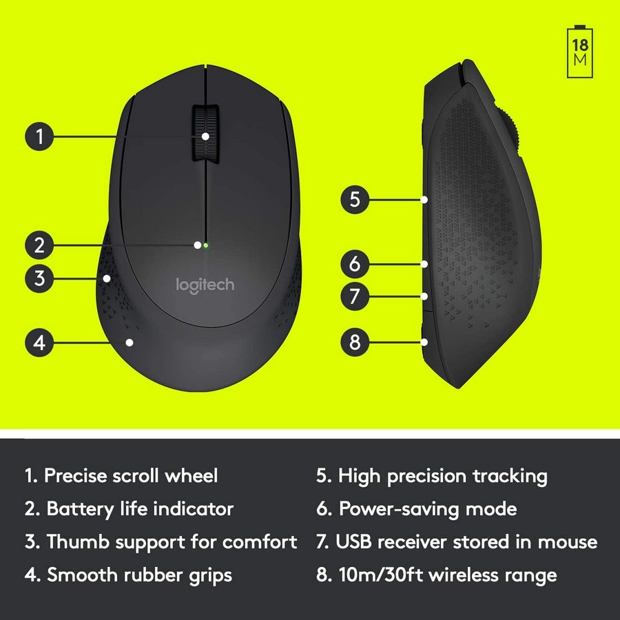 Беcпроводная мышь Logitech M330, Чёрный