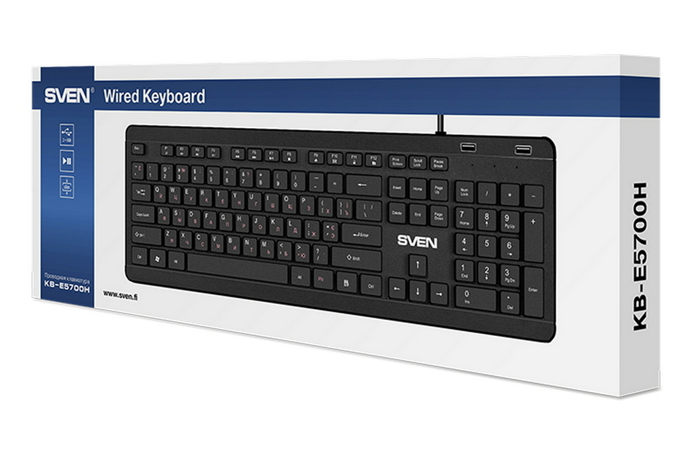 Клавиатура SVEN KB-E5700H, Проводное, Чёрный
