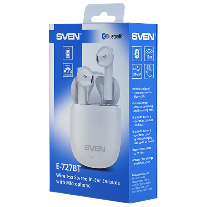 Гарнитура для мобильных телефонов SVEN E-727BT, Беспроводной, Белый