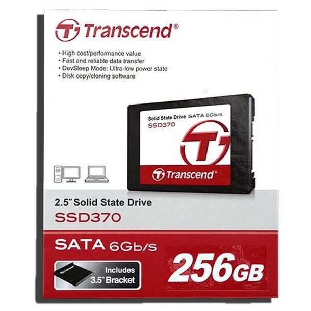 2.5" SATA SSD  256GB  Transcend "SSD370" [R/W:560/460MB/s, 70/70K IOPS, SM2246EN, NAND MLC]