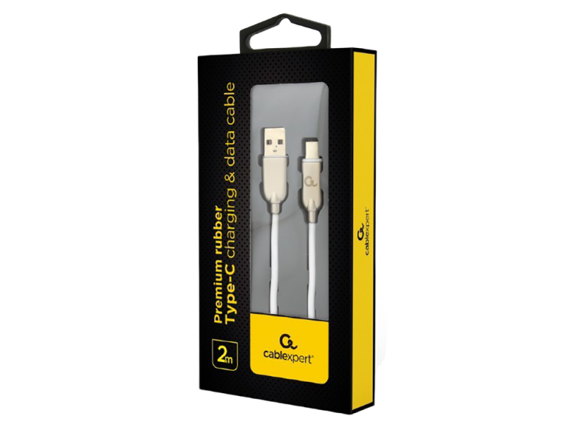  Blister Type-C /USB2.0, AM/CM,  2.0m, Cablexpert Premium Ruber White, CC-USB2R-AMCM-2M-W