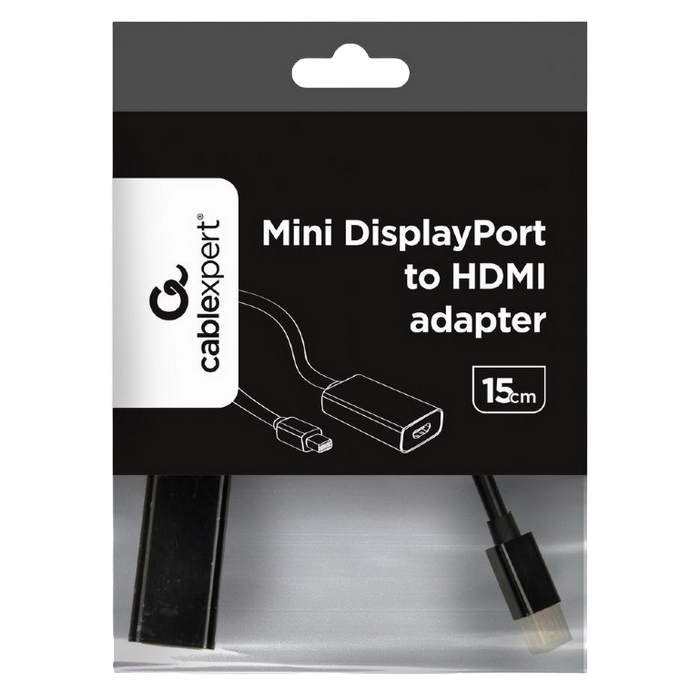 Видеоадаптер Cablexpert A-mDPM-HDMIF-02, MiniDP (M) - HDMI (F), 0,15м, Чёрный