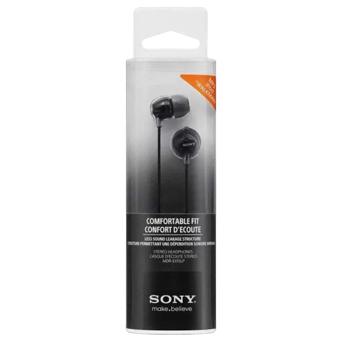 Гарнитура для мобильных телефонов SONY MDR-EX15LP, Проводной аналоговый, Чёрный