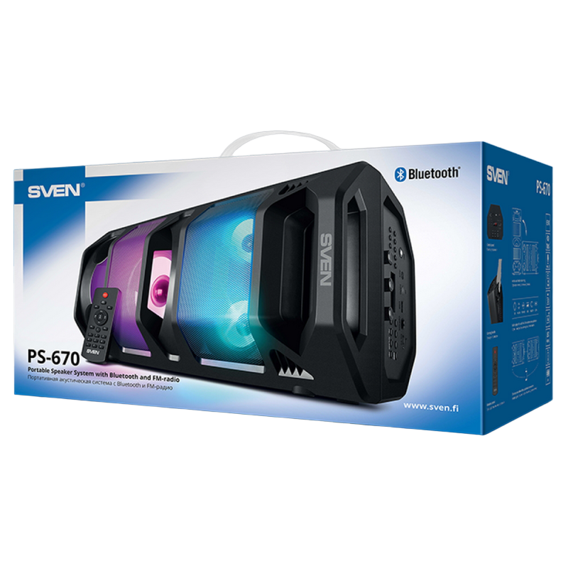 Speakers SVEN "PS-670" 65W, Black, TWS, Bluetooth, FM, USB, microSD, LED-display, RC, 2x4400mA*