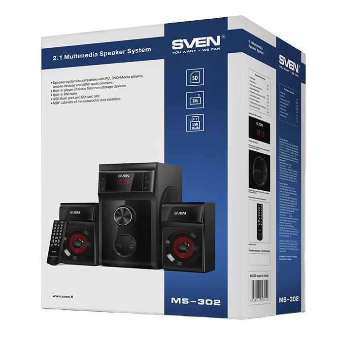 Компьютерные колонки 2.1 SVEN MS-302, Чёрный