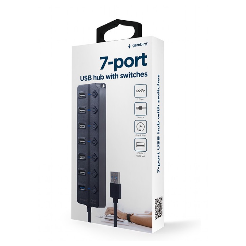 USB 2.0 Hub 7-port with switches, Gembird