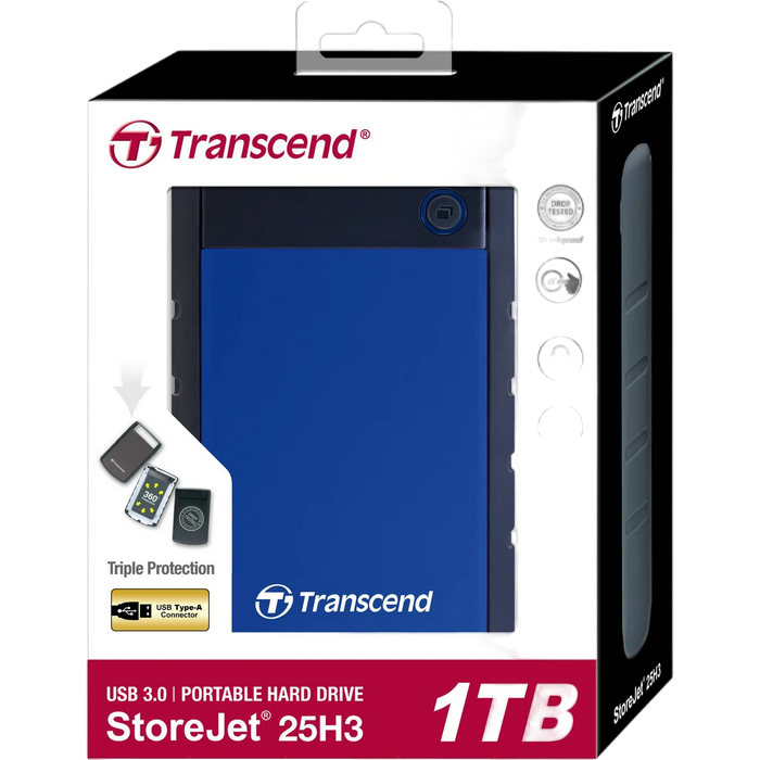Внешний портативный жесткий диск Transcend StoreJet 25H3B, 1 ТБ, Серый/синий (TS1TSJ25H3B)