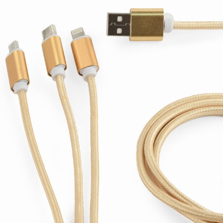 Cablu încărcare și sincronizare Cablexpert CC-USB2-AM31-1M-G, USB Type-A/Micro USB, Type-C, Lighting, 1m, Auriu