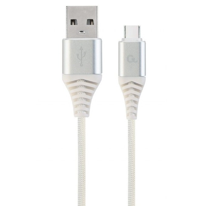  Blister Type-C/USB2.0, AM/CM,  2.0 m, Cablexpert Cotton Braided Silver/White, CC-USB2B-AMCM-2M-BW2