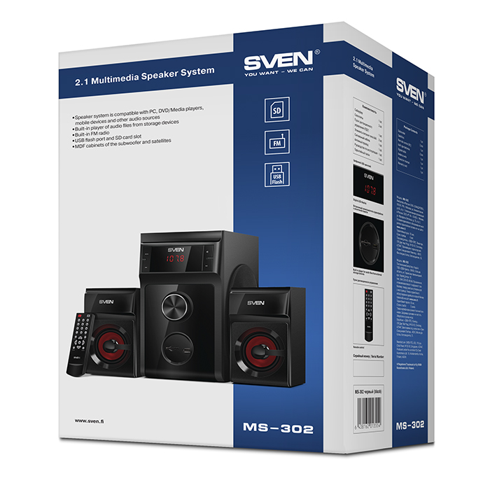 Компьютерные колонки 2.1 SVEN MS-302, Чёрный