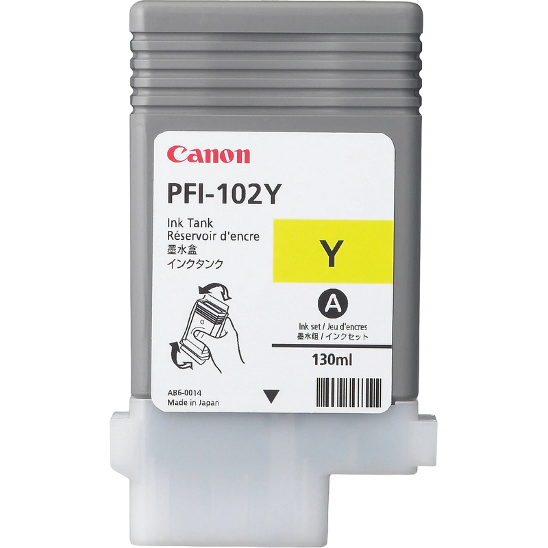 Ink Cartridge Canon PFI-102Y yellow,130ml for iPF765,760,755,750,720,710,700,655,650,610,605