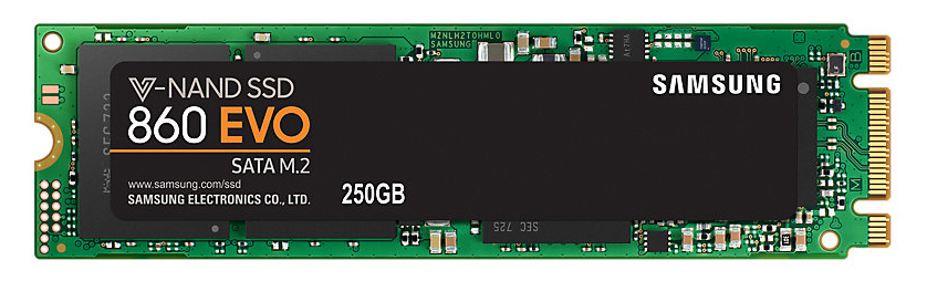 .M.2 SATA SSD  250GB Samsung 860 EVO "MZ-N6E250BW" [R/W:550/520MB/s, 97K IOPS, MJX, V-NAND 3bit MLC]