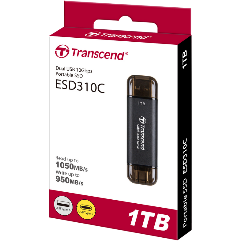 SSD portabil extern Transcend ESD310C, 1 TB, Negru (TS1TESD310C)