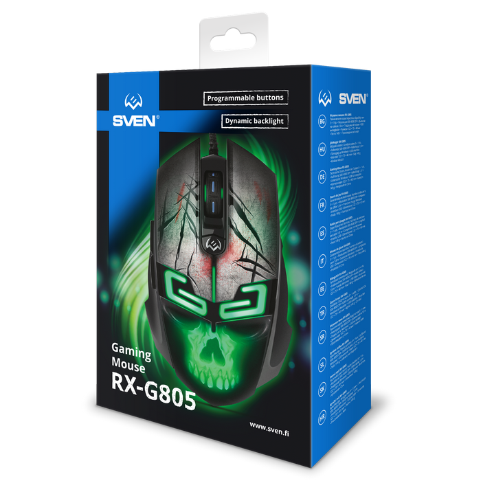 Gaming Mouse SVEN RX-G805, 500-8000 dpi, 6 buttons, Programmable, RGB, Backlight, Black, USB