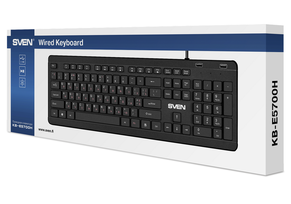 Клавиатура SVEN KB-E5700H, Проводное, Чёрный