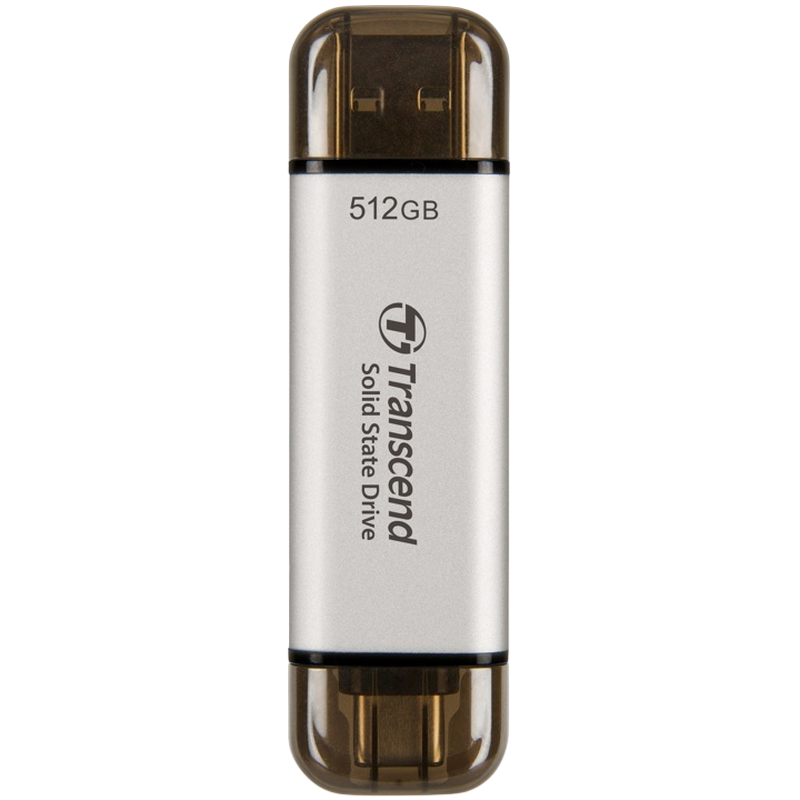 512TB  Transcend Portable SSD ESD310S Silver, USB-A/C 3.2 (71.3x20x7.8 mm, 11g, R/W:1050/950 MB/s)