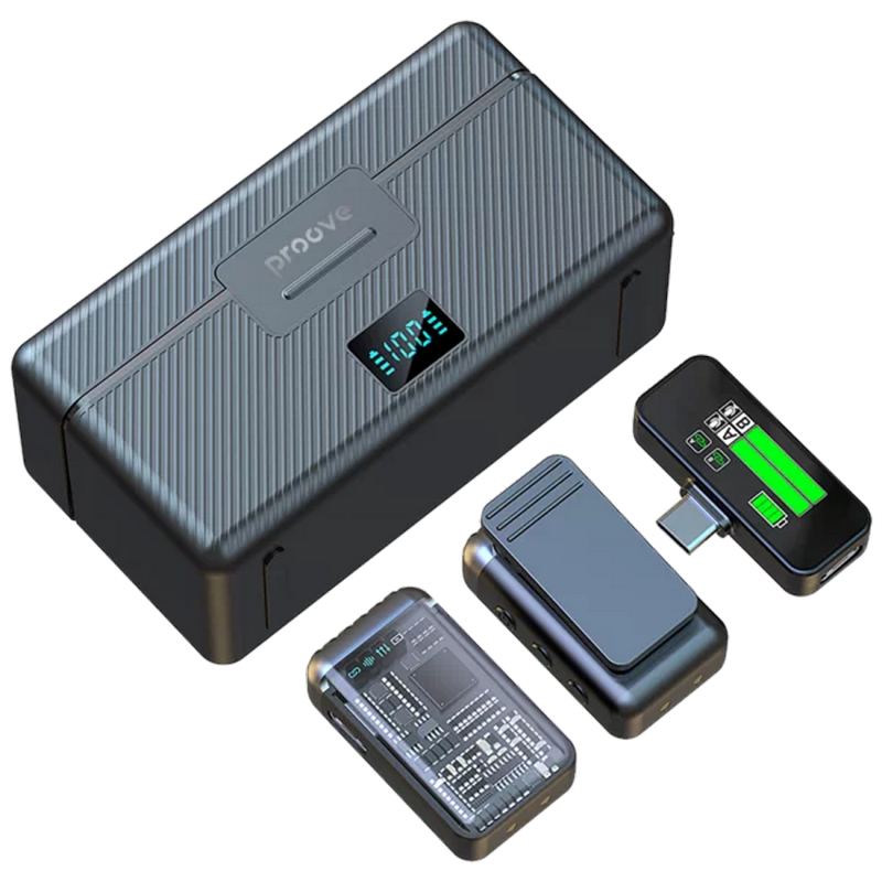 Microfon portabil pentru înregistrare vocală Proove Ripple Fără fir/Cu fir Negru