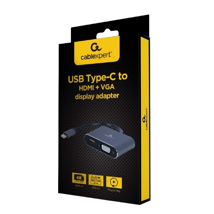 Видеоадаптер Cablexpert A-USB3C-HDMIVGA-01, USB Type-C - VGA, HDMI, Серый