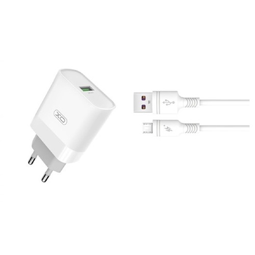 Wall Charger XO + Micro-USB Cable, 1USB, Q.C3.0 15W, L63, White