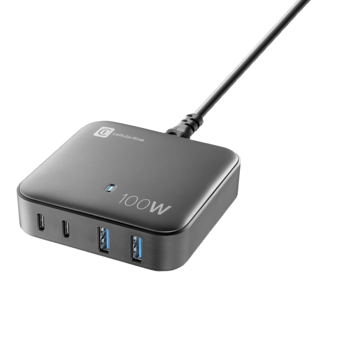Wall Charger GAN Cellularline, 4 Ports, 100W, Black