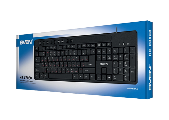 Keyboard SVEN KB-C3060, Multimedia, Splash proof, Black, USB