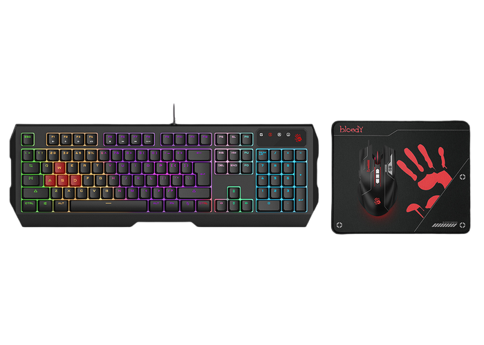 Set Tastatură + Mouse + Mouse Pad Bloody B1700 , Cu fir, Negru