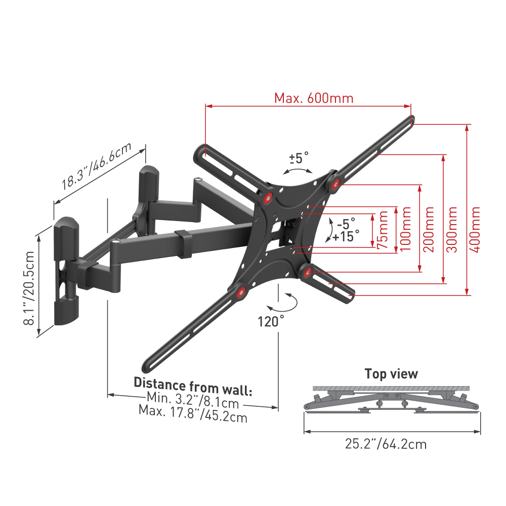 Suport TV de perete BARKAN BM464L, Negru