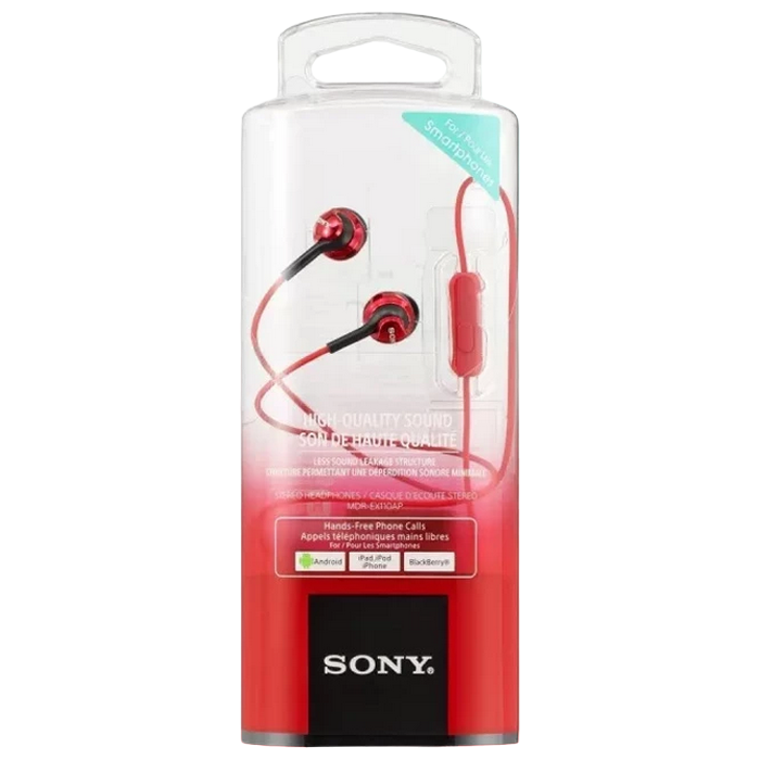 Гарнитура для мобильных телефонов SONY MDR-EX110AP, Проводной аналоговый, Красный