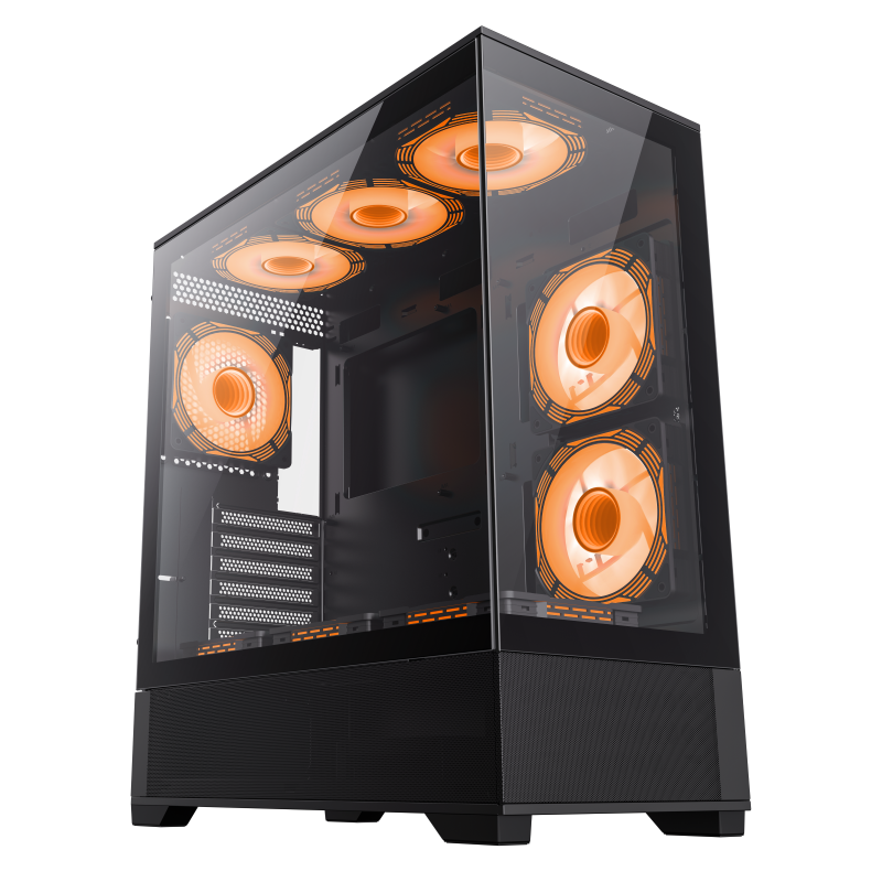 Case ATX GAMEMAX VISTA AB, w/o PSU, 0.6mm, 6x120mm ARGB fans, Dual TG, USB3.0, Type-C, Black