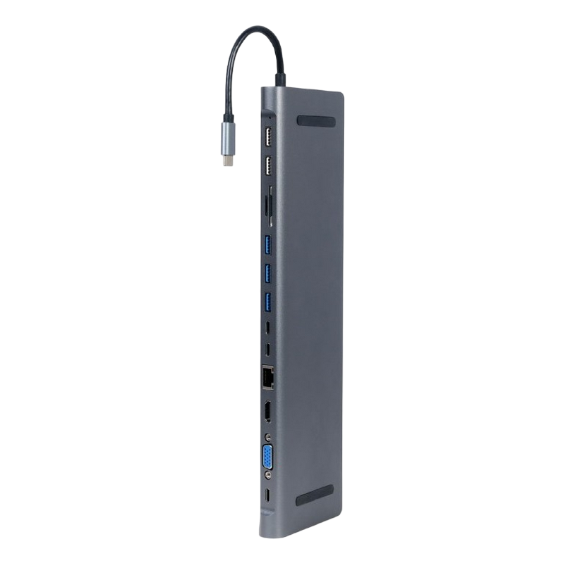 Adaptor Video Cablexpert A-CM-COMBO9-01, USB Type-C - LAN, VGA, HDMI, USB Type-C, USB Type-A, SD card-reader, Gri