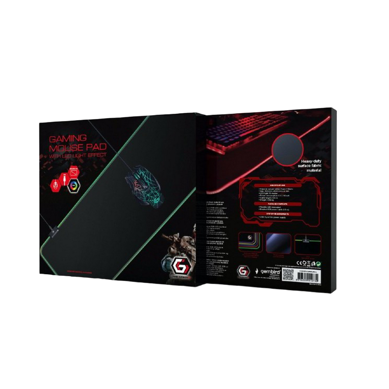 Gaming Mouse Pad  GMB  MP-GAMELED-L, 800 × 300 × 4mm, Natural rubber foam + Fabric, RGB, Black