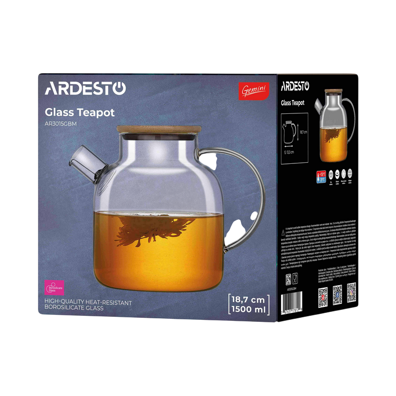 Ceainic cu infuzor ardesto ar3015gbm, 1,5l, transparent Thumbnail 2