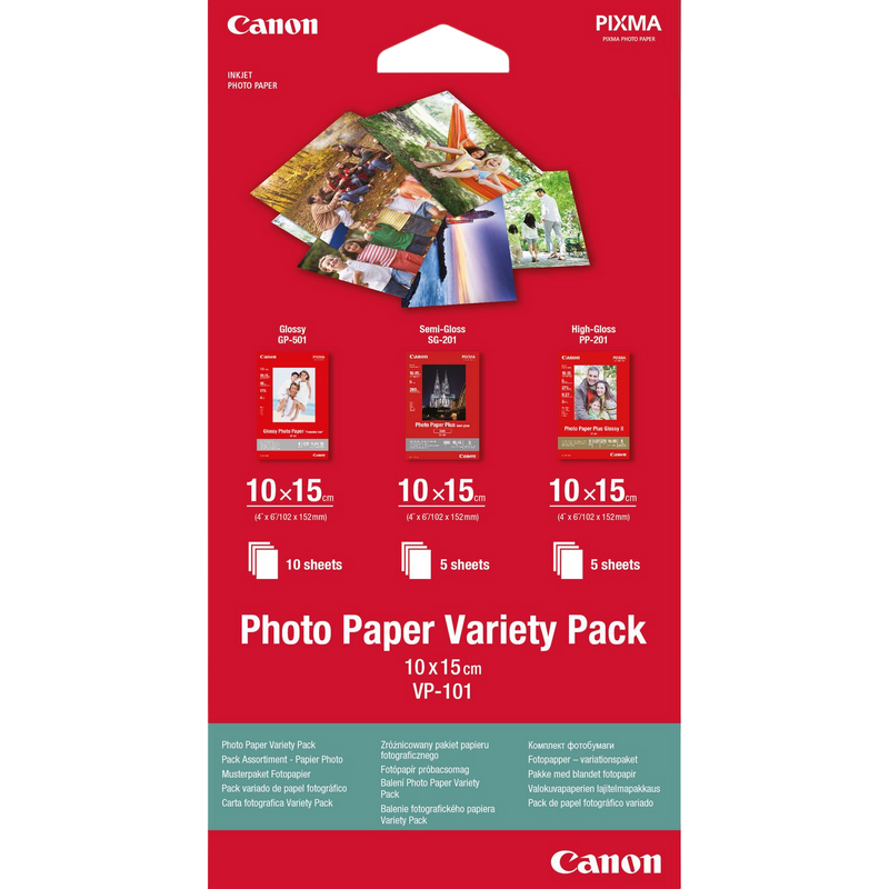 Paper Canon - Photo Paper VP101S Kit 2, Variety Pack (GP-501/SG-201/PP-201), 102 x152 mm, (15 sheets