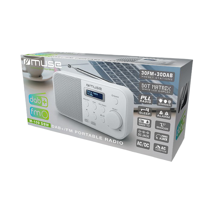 MUSE M-109 DBW, Tuner DAB+, FM PLL Radio, White