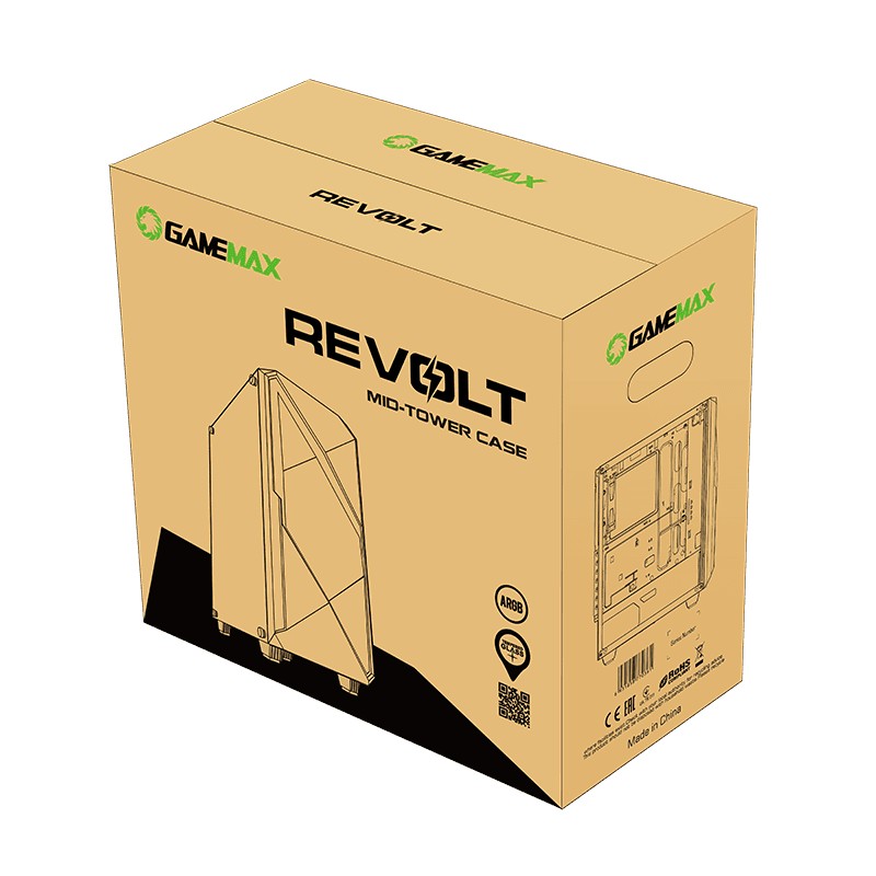 Carcasă PC Gamemax Revolt, Midi-Tower, Fără PSU, Negru