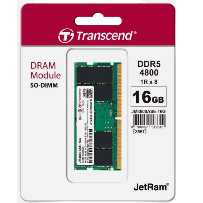 Memorie RAM Transcend JetRam, DDR5 SDRAM, 4800 MHz, 16GB, JM4800ASE-16G