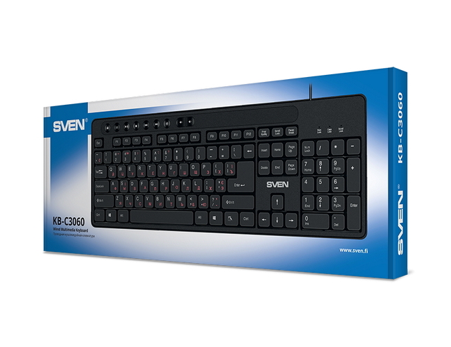 Keyboard SVEN KB-C3060, Multimedia, Splash proof, Black, USB