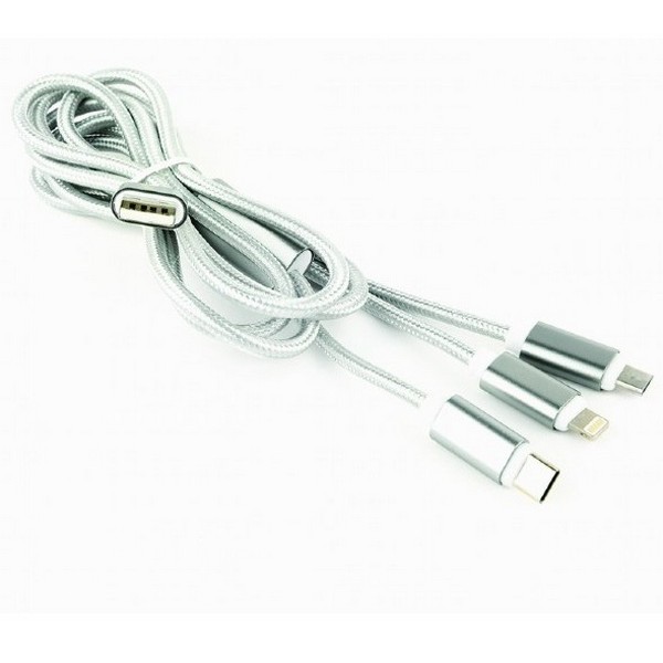 Cablu încărcare și sincronizare Cablexpert CC-USB2-AM31-1M-S, USB Type-A/Micro USB, Type-C, Lighting, 1m, Argintiu