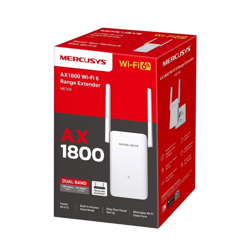 Amplificator de semnal Wi‑Fi MERCUSYS ME70X, 574 Mbps, 1201 Mbps, Alb