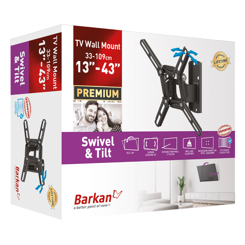 Настенное крепление для телевизора BARKAN 2200, Чёрный
