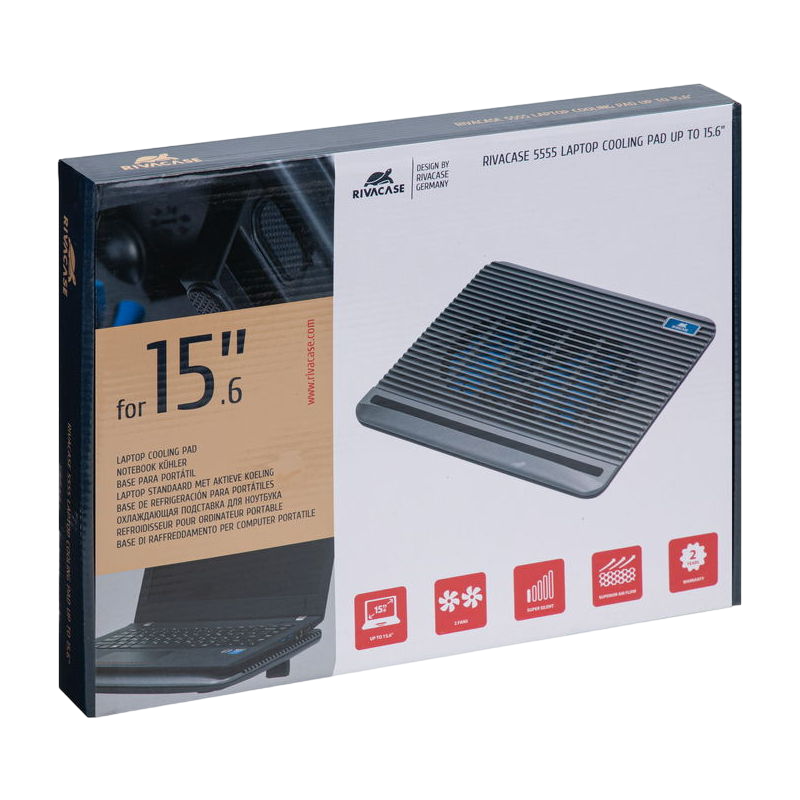 Notebook Cooling Pad RivaCase 5555 Silver, up to 15.6', 1x150mm, Adjustable height